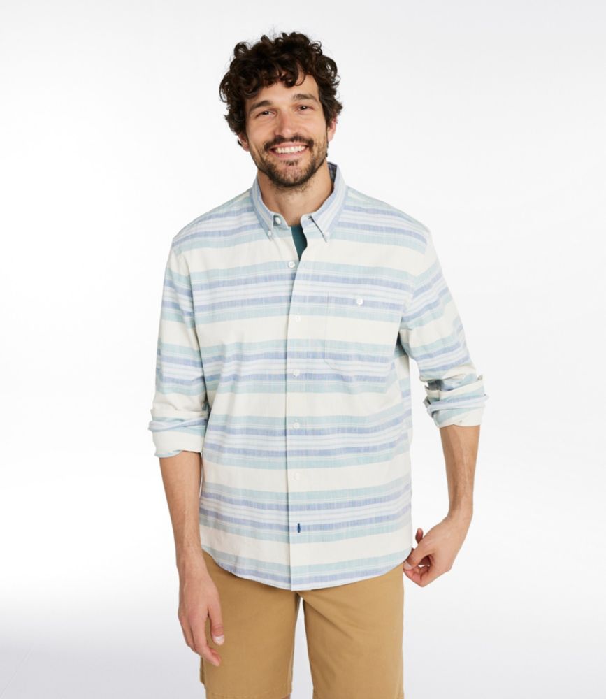 Men's Comfort Stretch Chambray Shirt, Traditional Untucked Fit, Long-Sleeve, Stripe, Classic Navy, small image number 2