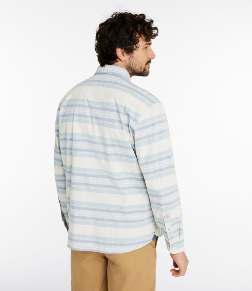 Men's Comfort Stretch Chambray Shirt, Traditional Untucked Fit, Long-Sleeve, Stripe, Classic Navy, small image number 3