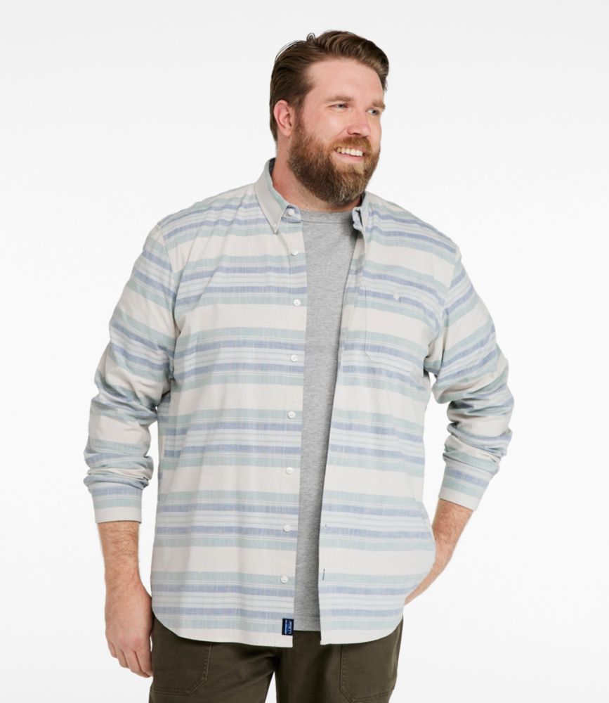 Men's Comfort Stretch Chambray Shirt, Traditional Untucked Fit, Long-Sleeve, Stripe, Foggy Blue, small image number 4