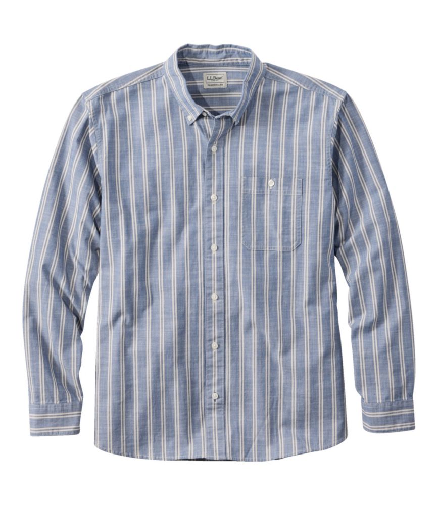 Men's Comfort Stretch Chambray Shirt, Traditional Untucked Fit, Long-Sleeve, Stripe, Vintage Indigo, small image number 1