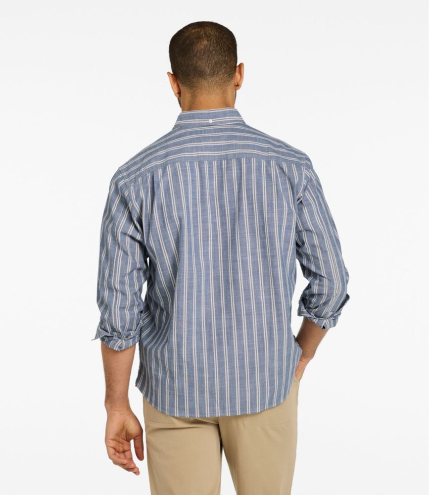 Men's Comfort Stretch Chambray Shirt, Traditional Untucked Fit, Long-Sleeve, Stripe