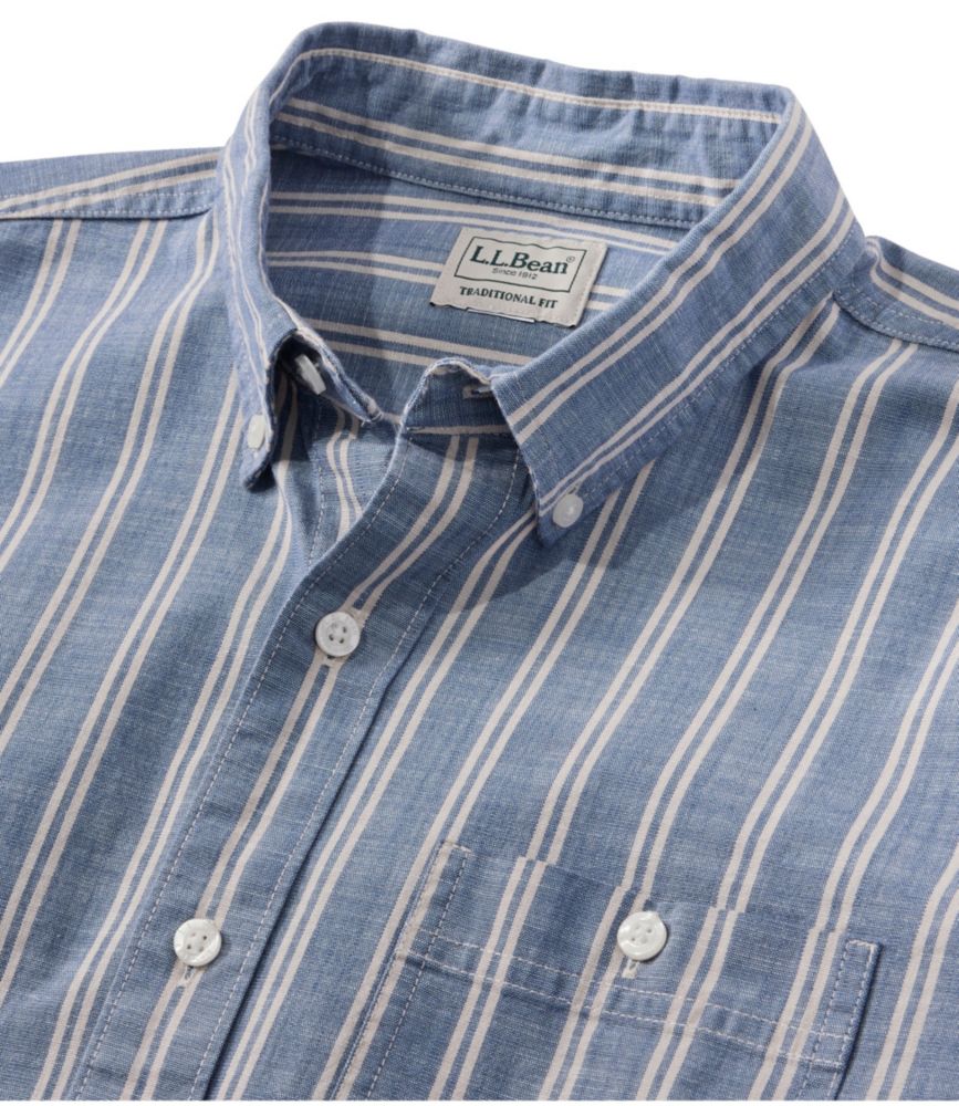 Men's Comfort Stretch Chambray Shirt, Traditional Untucked Fit, Long-Sleeve, Stripe