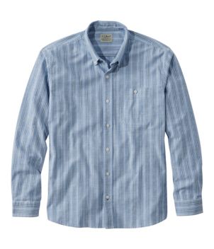 Men's Comfort Stretch Chambray Shirt, Traditional Untucked Fit, Long-Sleeve, Stripe