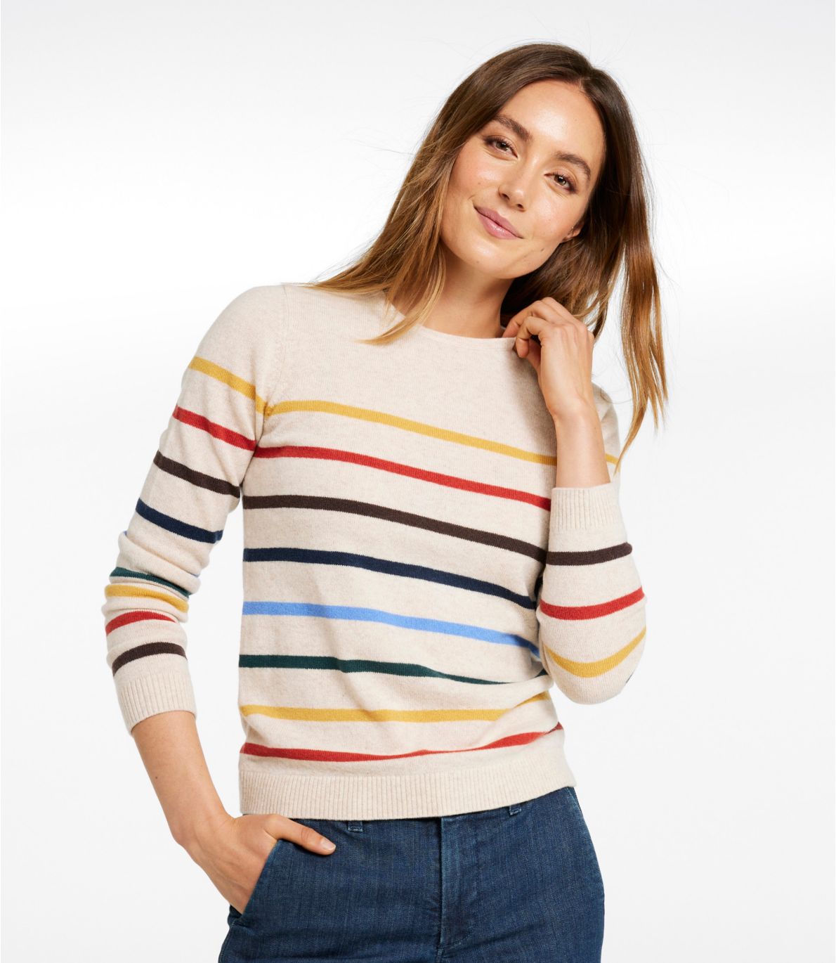 Women's Classic Cashmere Sweater, Crewneck Stripe at L.L. Bean