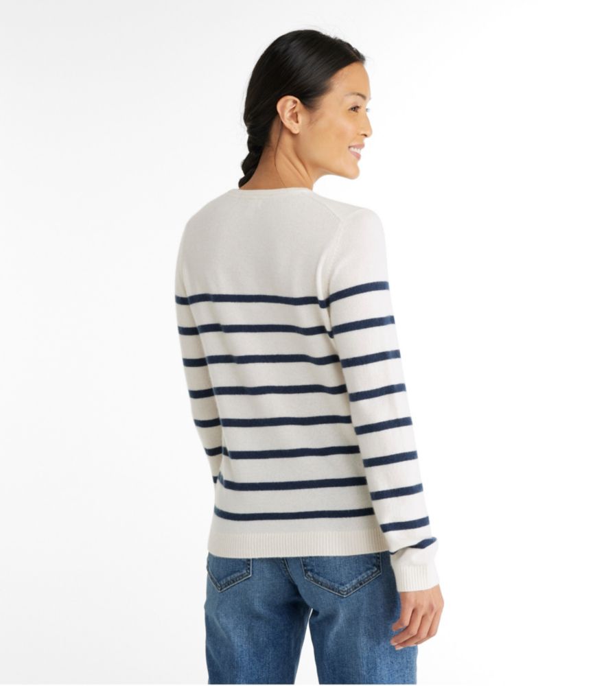 Women's Classic Cashmere Sweater, Crewneck Stripe, Cream/Navy, small image number 3