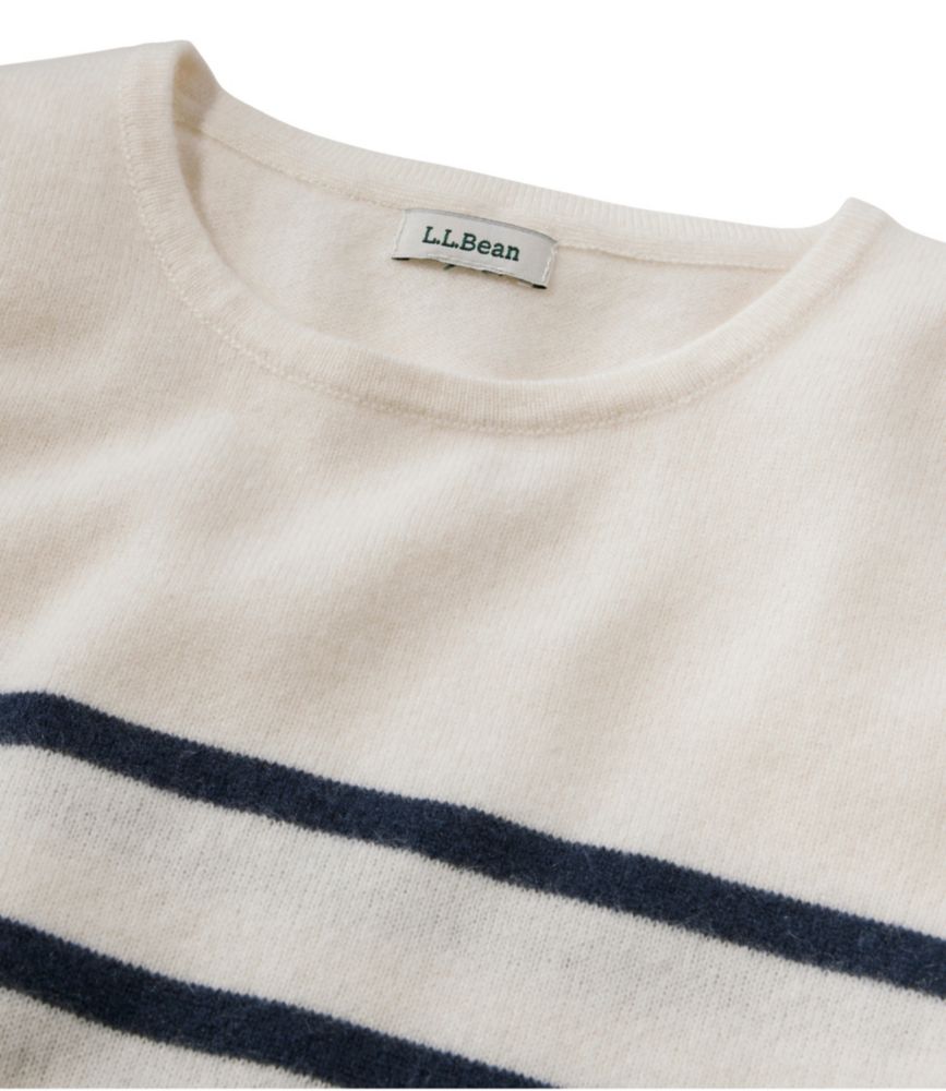 Women's Classic Cashmere Sweater, Crewneck Stripe, Cream/Navy, small image number 4