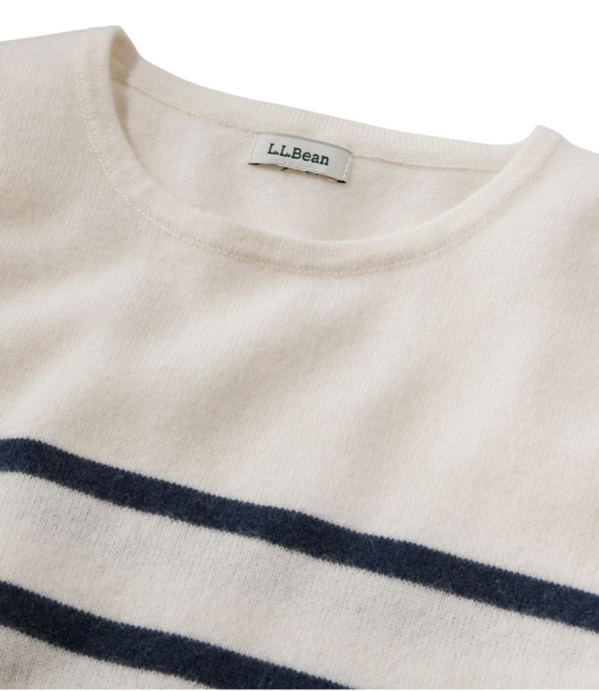 Women's Classic Cashmere Sweater, Crewneck Stripe, Classic Navy/Heather Gray Donegal, small image number 4