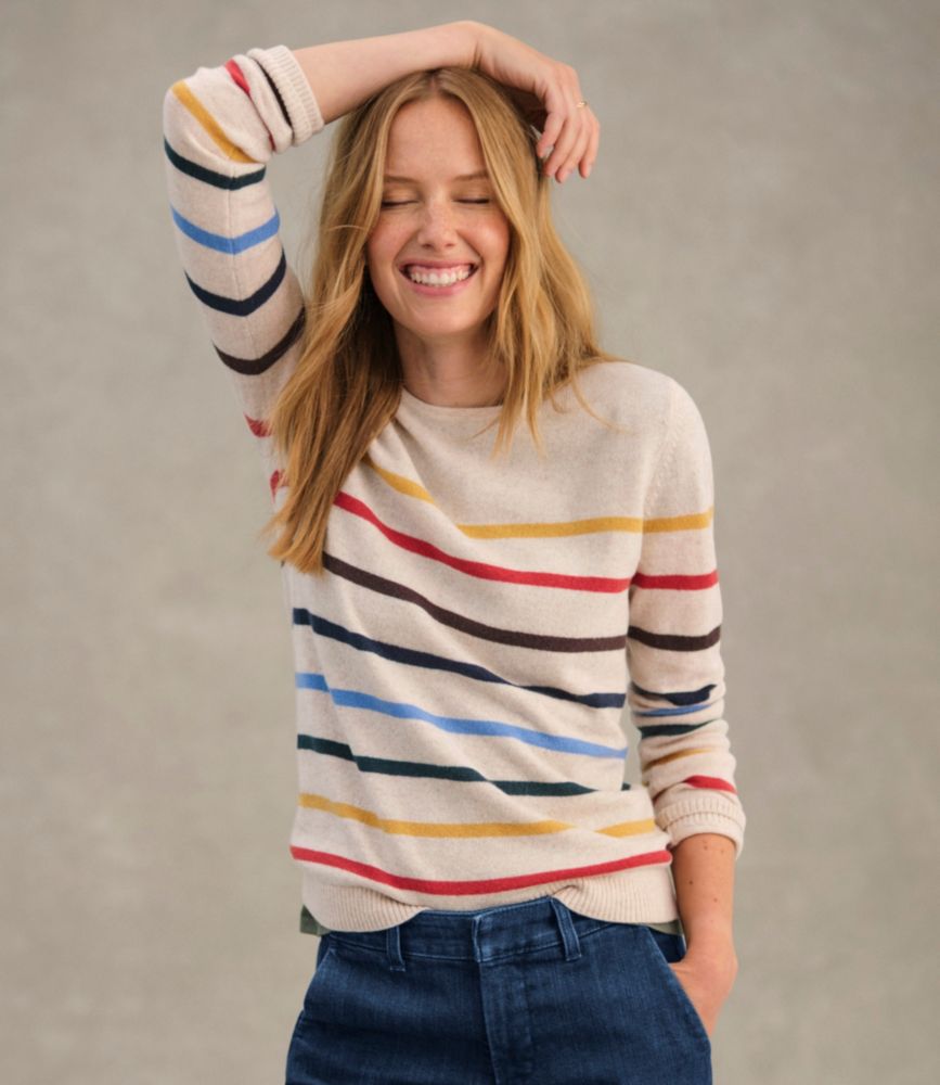 Women's Classic Cashmere Sweater, Crewneck Stripe, Sienna Brick Heather/Bone, small image number 7