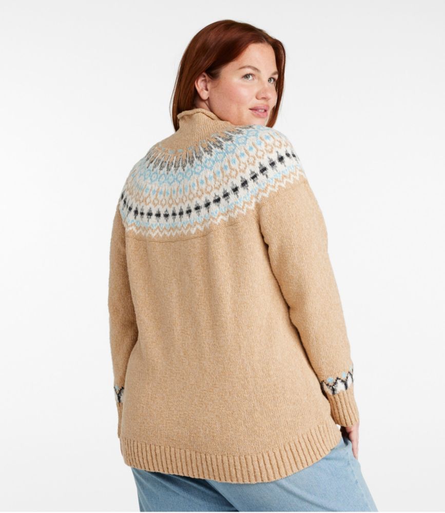 Women's Cotton Ragg Sweater, Funnelneck Pullover Fair Isle, Katahdin Khaki Fair Isle, small image number 3