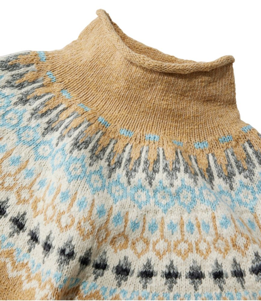 Women's Cotton Ragg Sweater, Funnelneck Pullover Fair Isle, Katahdin Khaki Fair Isle, small image number 4