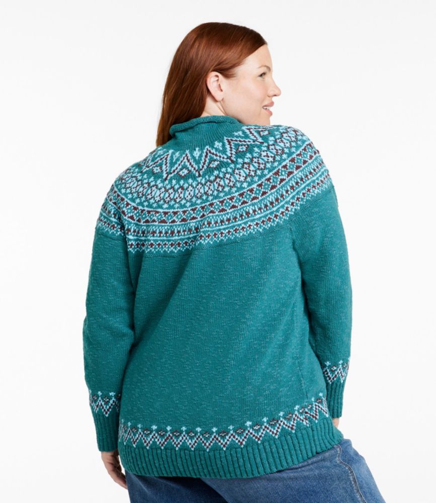 Women's Cotton Ragg Sweater, Funnelneck Pullover Fair Isle