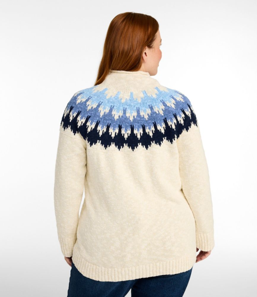 Women's Cotton Ragg Sweater, Funnelneck Pullover Fair Isle