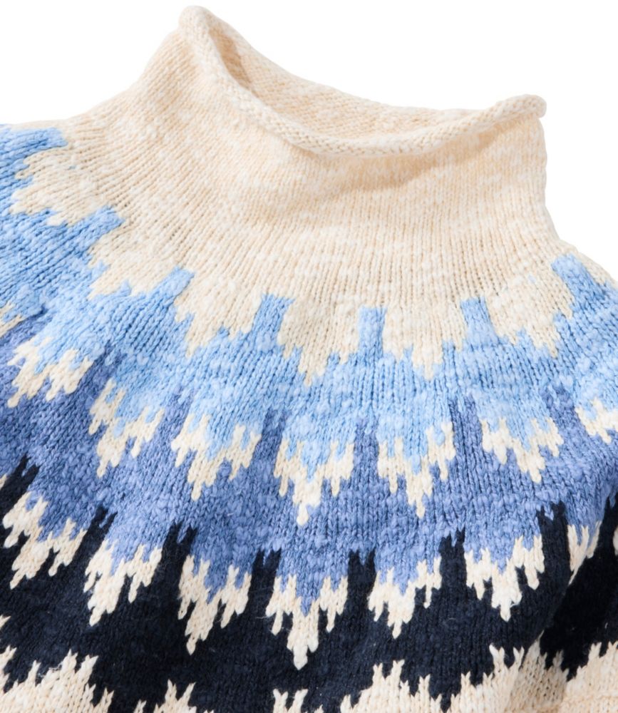 Women's Cotton Ragg Sweater, Funnelneck Pullover Fair Isle
