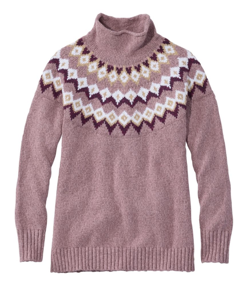 Women's Cotton Ragg Sweater, Funnelneck Pullover Fair Isle