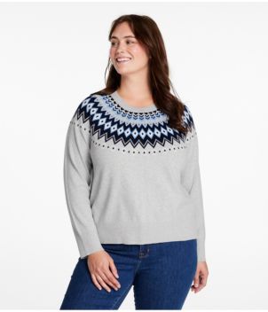 Women's Cotton/Cashmere Sweater, Crewneck Fair Isle