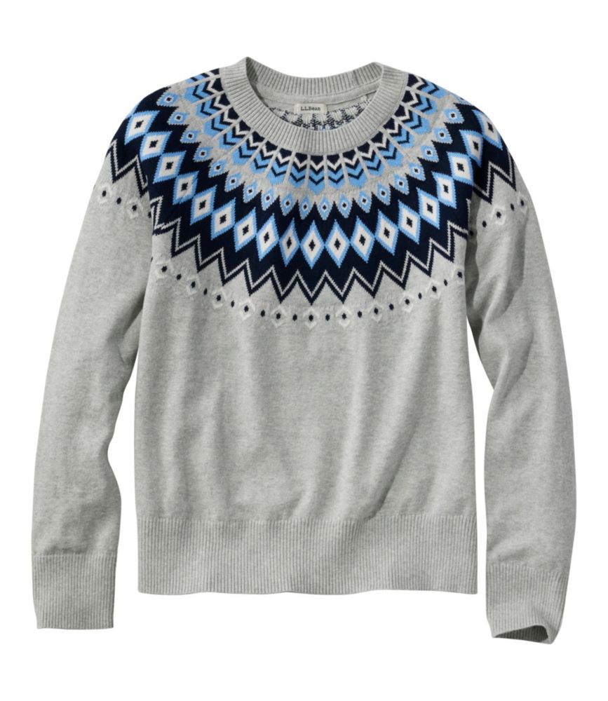 Women's Cotton/Cashmere Sweater, Crewneck Fair Isle