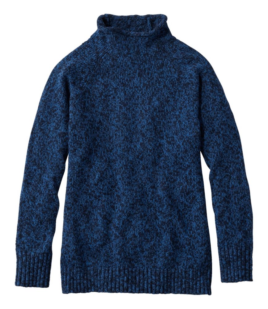 Women's Cotton Ragg Sweater, Funnelneck Pullover, Classic Navy/Bright Blue, small image number 1