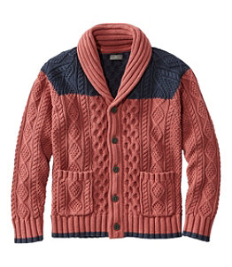 Men's Signature Cotton Fisherman Sweater, Shawl-Collar Cardigan, Colorblock