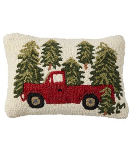 Hooked Wool Holiday Throw Pillow with Black Labs in Truck