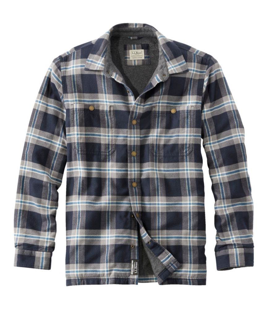 Men's Fleece-Lined Flannel Shirt, Snap Front, Slightly Fitted