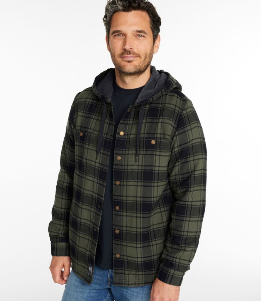 Men's Fleece-Lined Flannel Shirt, Hooded Snap Front, Slightly Fitted