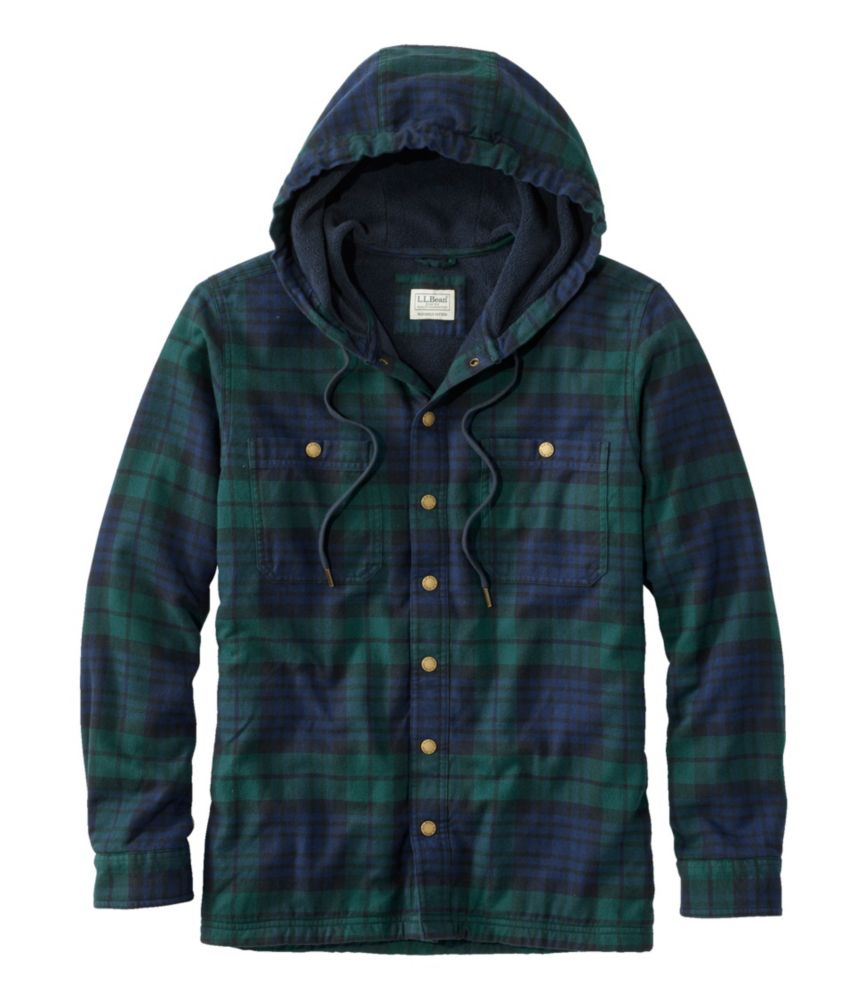 Men's Fleece-Lined Flannel Shirt, Hooded Snap Front, Slightly Fitted