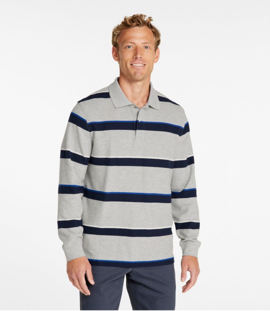 Men's Premium Double L® Polo, Long-Sleeve Without Pocket, Stripe, Gray Heather, small image number 2