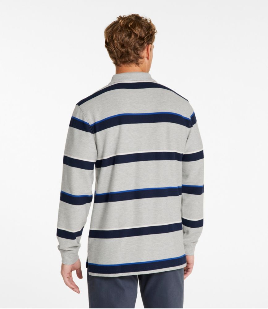Men's Premium Double L® Polo, Long-Sleeve Without Pocket, Stripe, Gray Heather, small image number 3