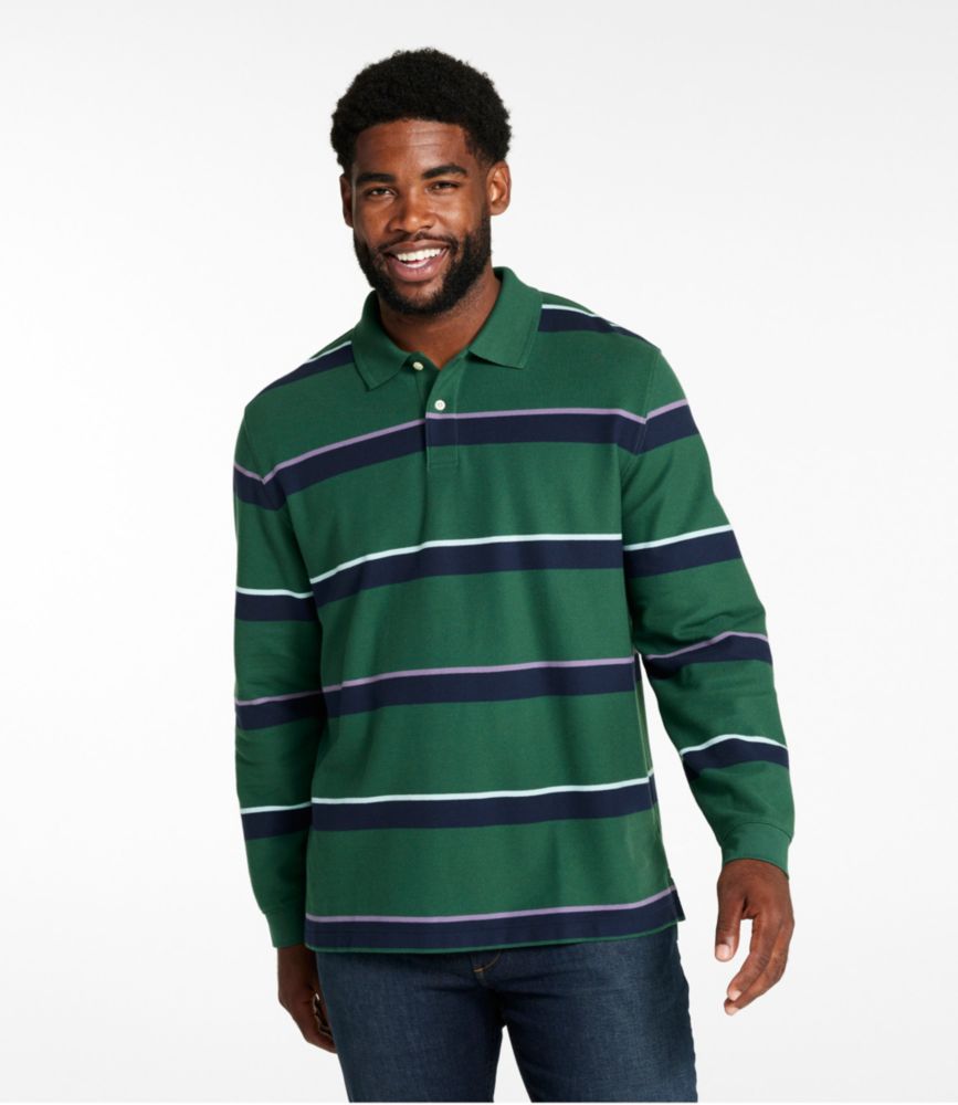 Men's Premium Double L® Polo, Long-Sleeve Without Pocket, Stripe, Deep Green, small image number 4