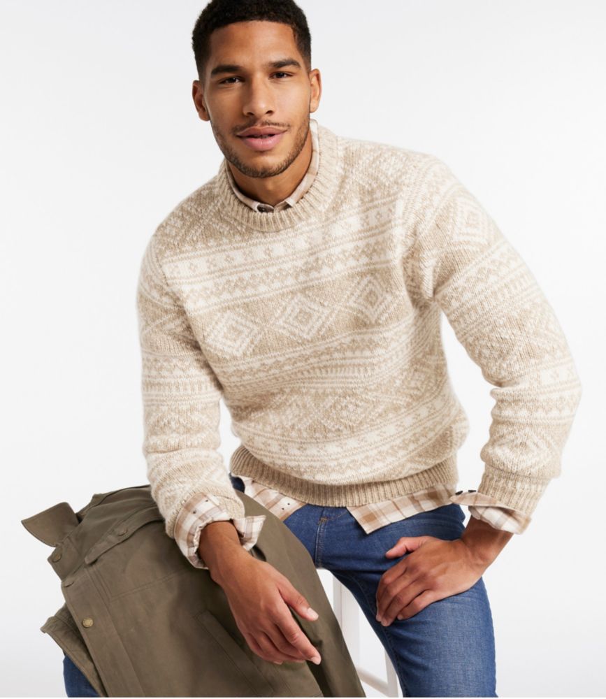 Men's Bean's Classic Ragg Wool Sweater, Crewneck, Fair Isle, Gray Heather, small image number 2