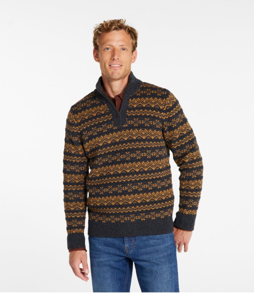 Men's L.L.Bean Organic Cotton Waffle Sweater, Quarter-Zip, Fair Isle, Currant, small image number 2