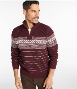 Men's L.L.Bean Organic Cotton Waffle Sweater, Quarter-Zip, Fair Isle