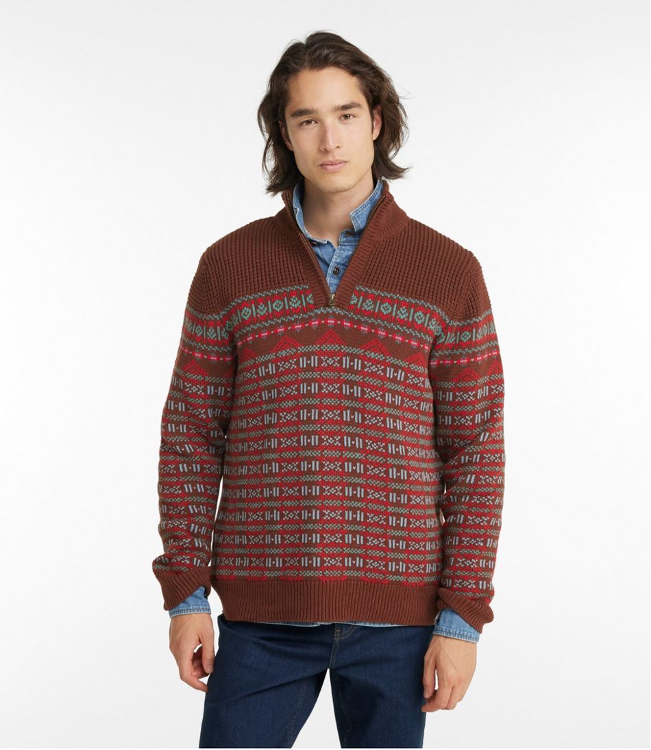Men's L.L.Bean Organic Cotton Sweater, Quarter-Zip, Fair Isle ...