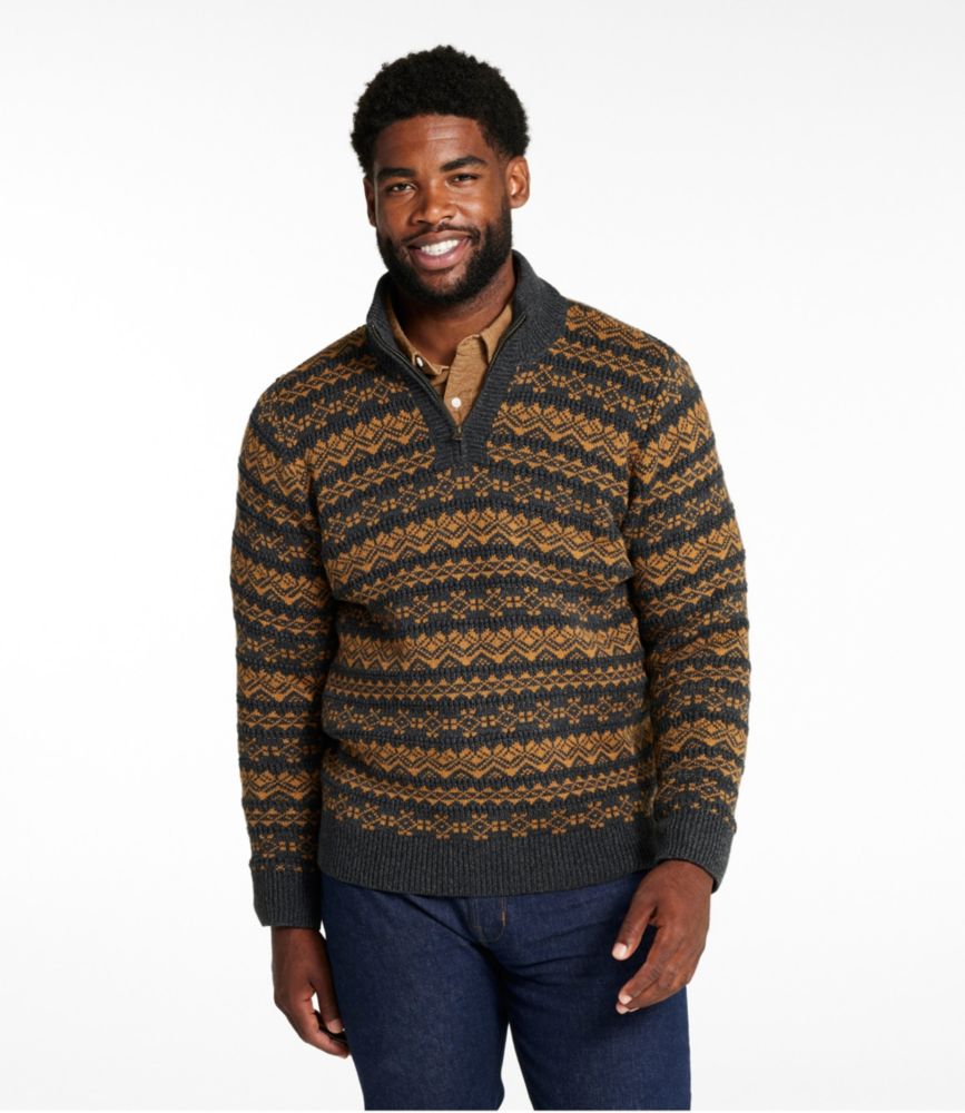 Men's L.L.Bean Organic Cotton Waffle Sweater, Quarter-Zip, Fair Isle, Faded Black/Glazed Ginger, small image number 4