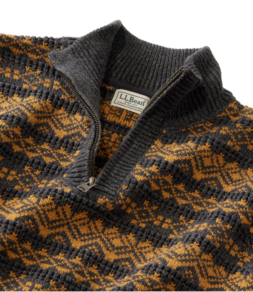 Men's L.L.Bean Organic Cotton Waffle Sweater, Quarter-Zip, Fair Isle, Currant, small image number 6