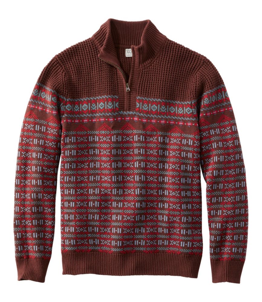 Men's L.L.Bean Organic Cotton Waffle Sweater, Quarter-Zip, Fair Isle