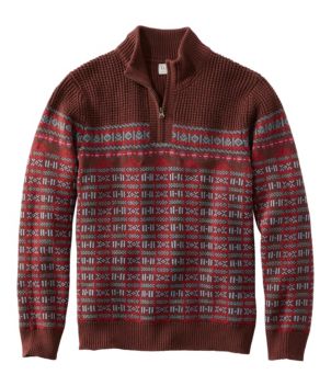 Men's L.L.Bean Organic Cotton Waffle Sweater, Quarter-Zip, Fair Isle