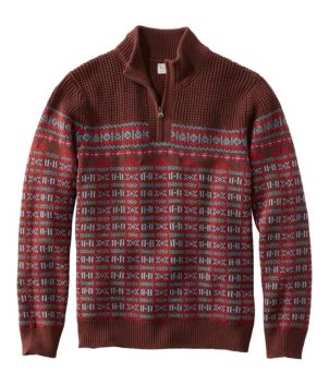 Men's L.L.Bean Organic Cotton Waffle Sweater, Quarter-Zip, Fair Isle