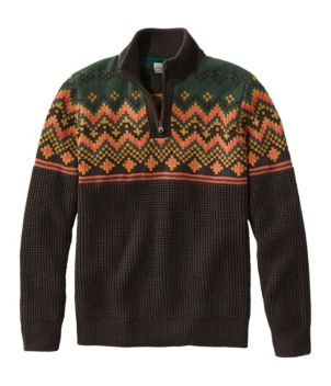 Men's L.L.Bean Organic Cotton Waffle Sweater, Quarter-Zip, Fair Isle
