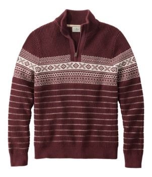Men's L.L.Bean Organic Cotton Waffle Sweater, Quarter-Zip, Fair Isle