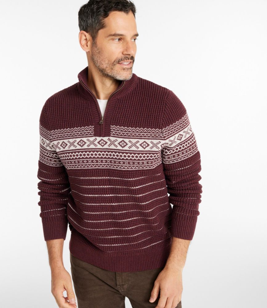 Men's L.L.Bean Organic Cotton Waffle Sweater, Quarter-Zip, Fair Isle