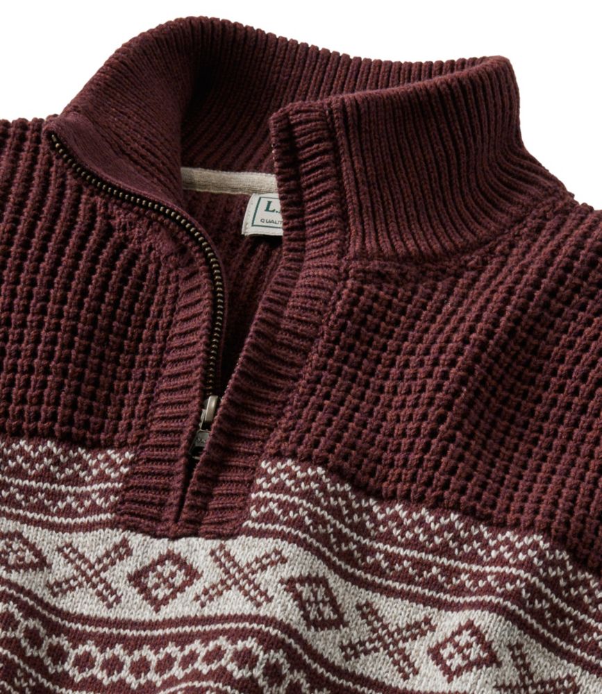 Men's L.L.Bean Organic Cotton Waffle Sweater, Quarter-Zip, Fair Isle