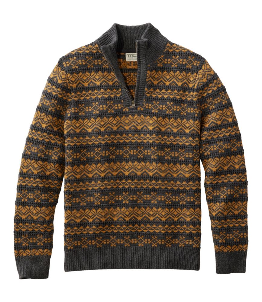 Men's L.L.Bean Organic Cotton Waffle Sweater, Quarter-Zip, Fair Isle