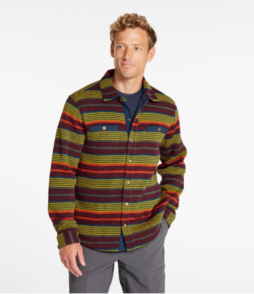 Men's Bean's Sweater Fleece Shirt Jac, Print, Burgundy Brown Stripe, small image number 2