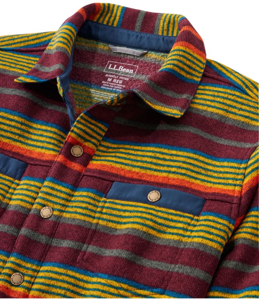 Men's Bean's Sweater Fleece Shirt Jac, Print, Marsh Olive Stripe, small image number 6