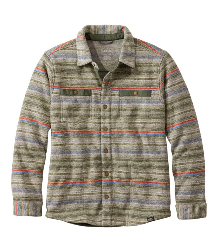 Men's Bean's Sweater Fleece Shirt Jac, Print, Marsh Olive Stripe, small image number 1