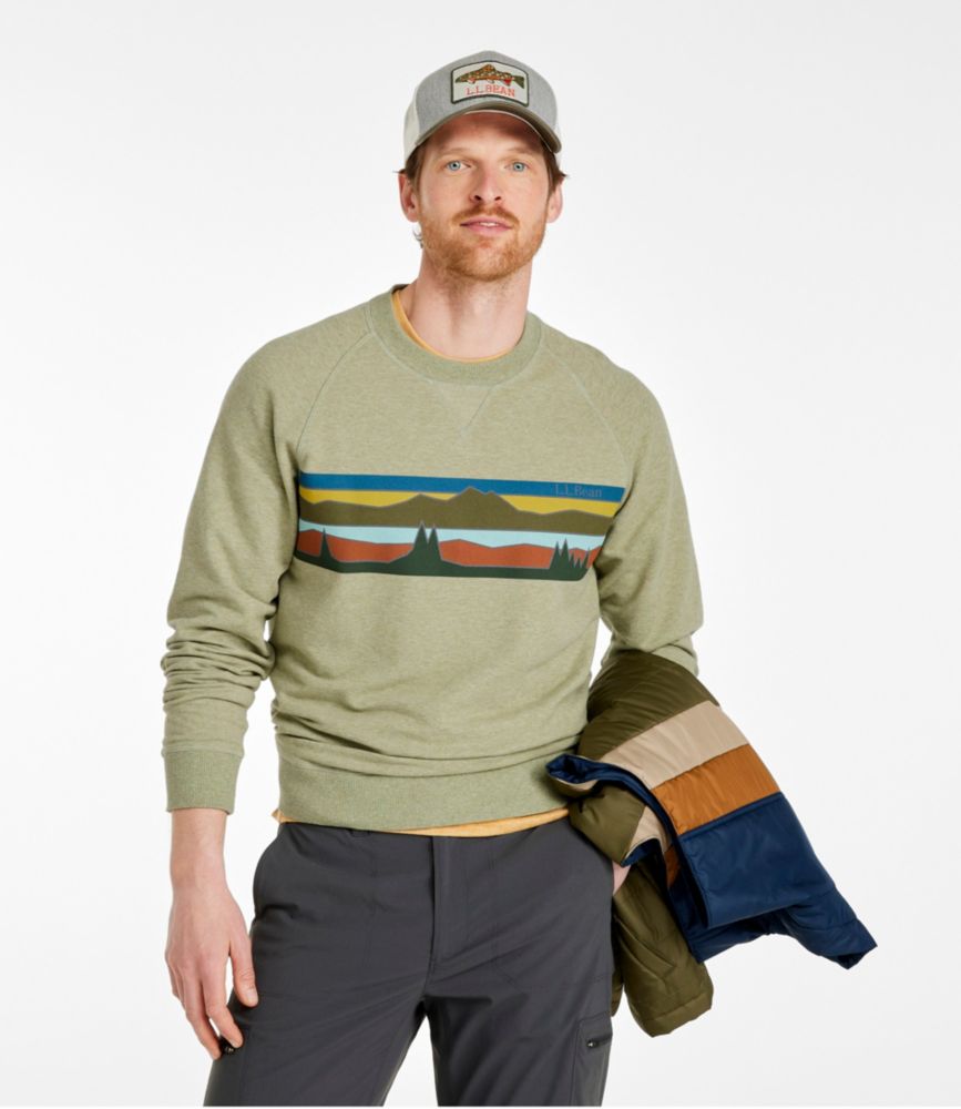 Men's Bean's Comfort Camp Crewneck, Graphic, Gray Heather/Colorbars, small image number 2