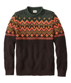 Men's L.L.Bean Organic Cotton Waffle Sweater, Crewneck, Fair Isle