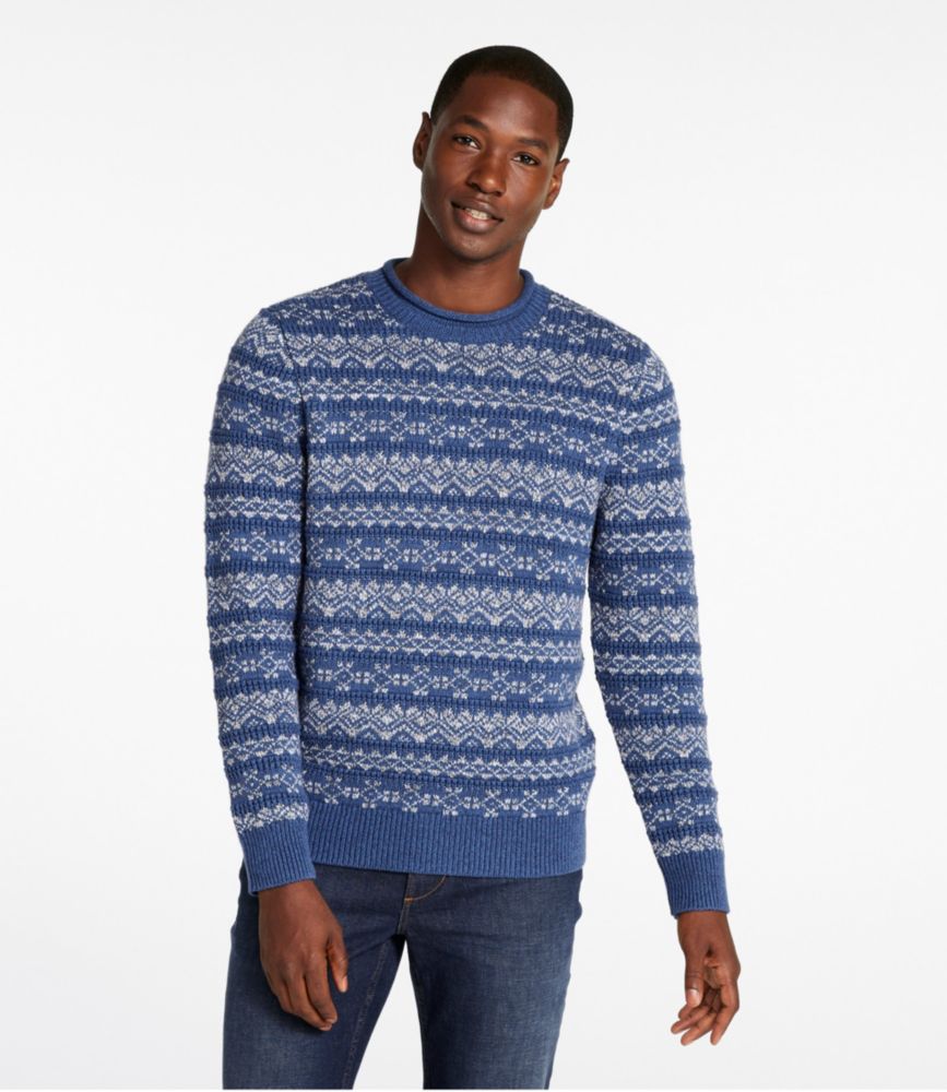 Men's L.L.Bean Organic Cotton Waffle Sweater, Crewneck, Fair Isle, Blue/Gray Heather, small image number 2