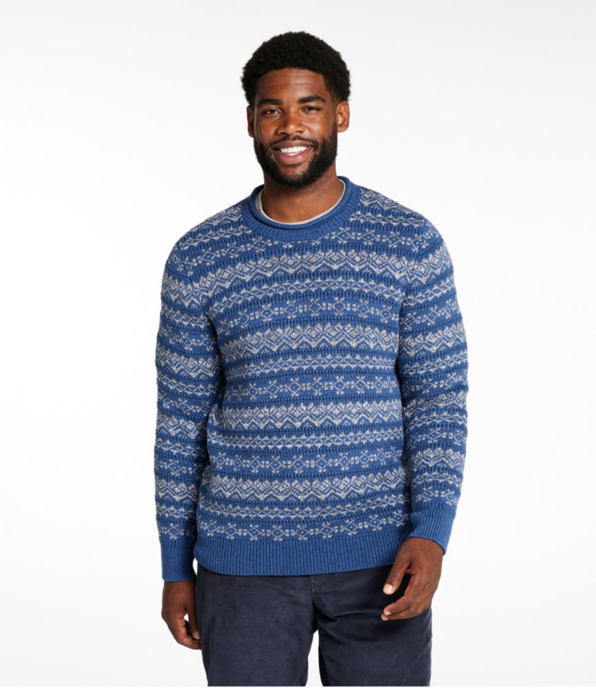 Men's L.L.Bean Organic Cotton Waffle Sweater, Crewneck, Fair Isle, Blue/Gray Heather, small image number 4